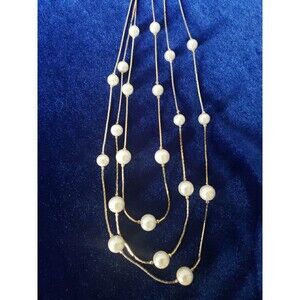 Faux Pearl Drop 21" Goldtone Triple String Necklace